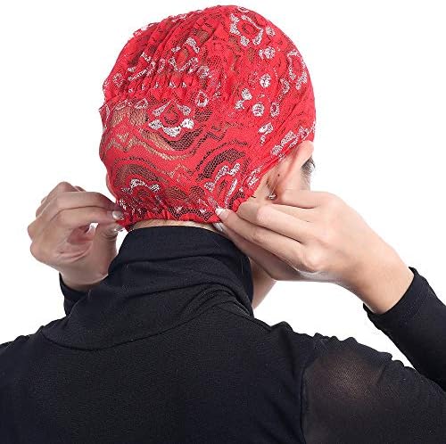 Kadın Müslüman Streç Dantel Türban Şapka Kemo Kap Saç Dökülmesi başörtüsü Wrap Kap Başörtüsü Bere Bükülmüş Wrap Şapka