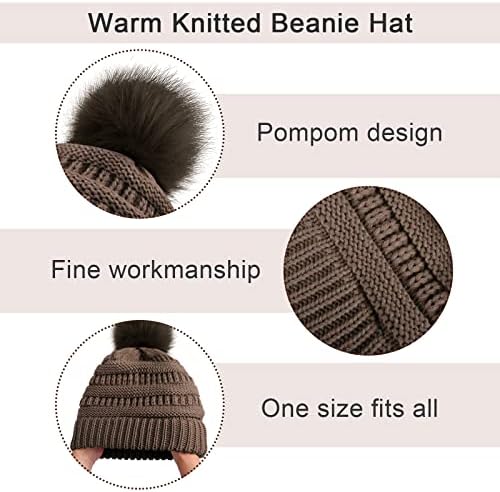 URATOT Kış Sıcak Setleri Örme Eşarp Bere Ponpon Şapka dokunmatik ekran eldiveni ve Kış kulak ısıtıcı seti Erkekler veya Kadınlar